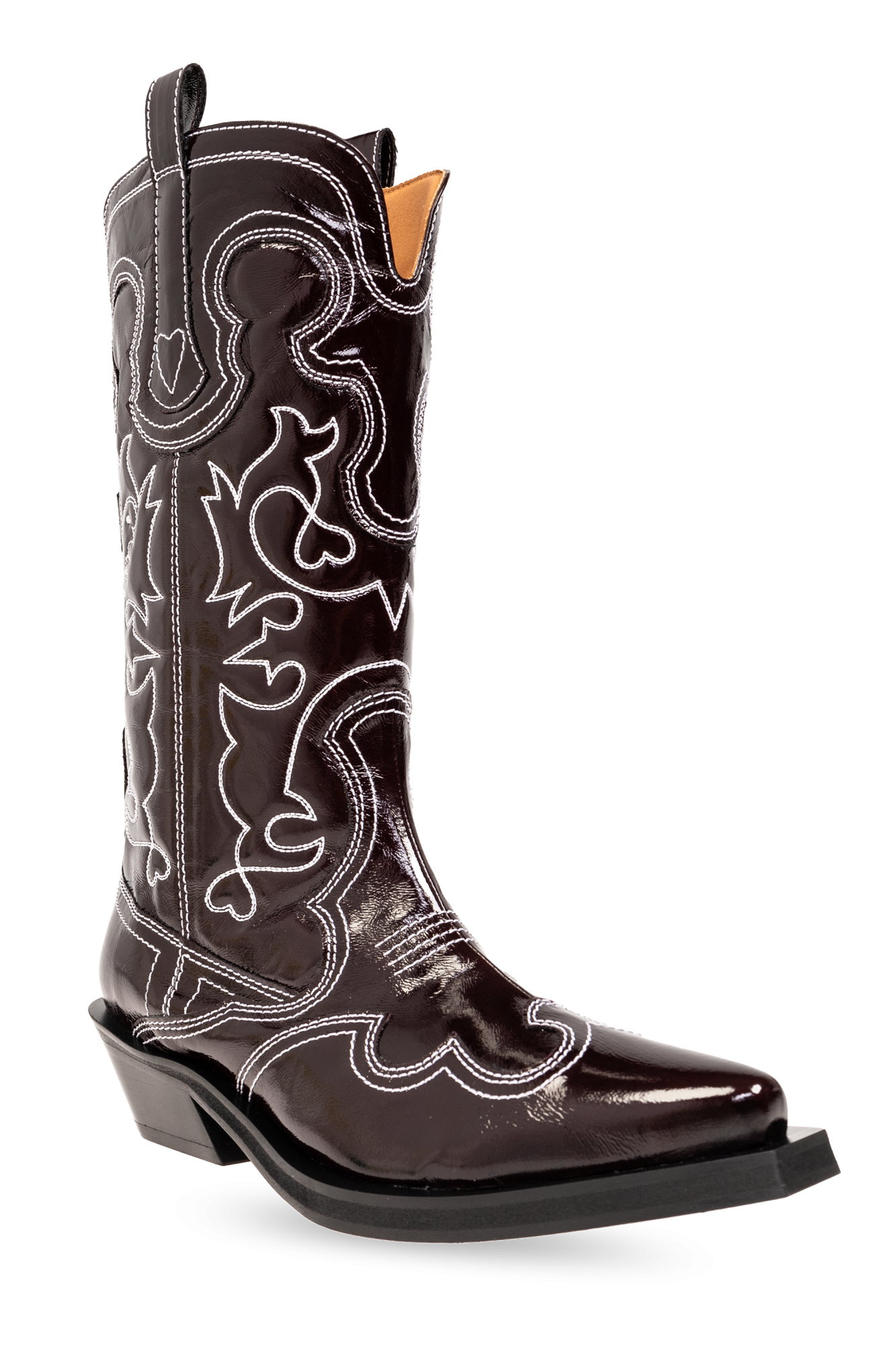 Brown Cowboy boots with an embroidered pattern Ganni